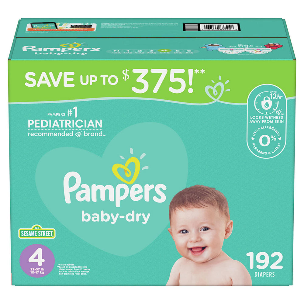 PAMPERS BABY-DRY SIZE 4 192 DIAPERS 