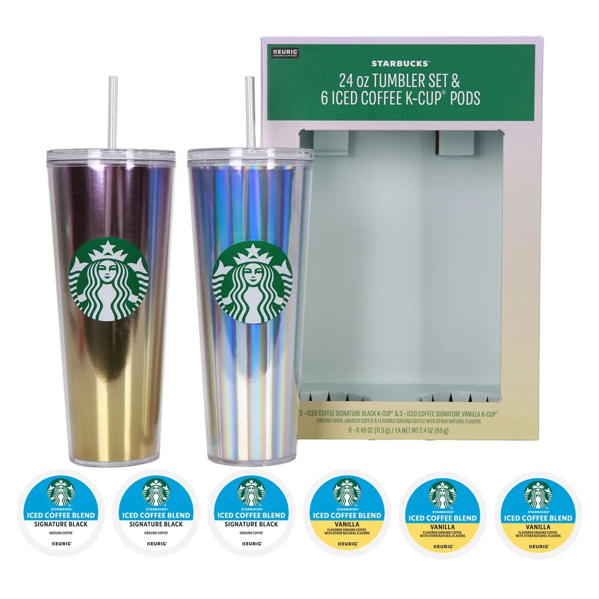 STARBUCKS TUMBLER  SET WITH ICED COFFEE COLOR GOLD 