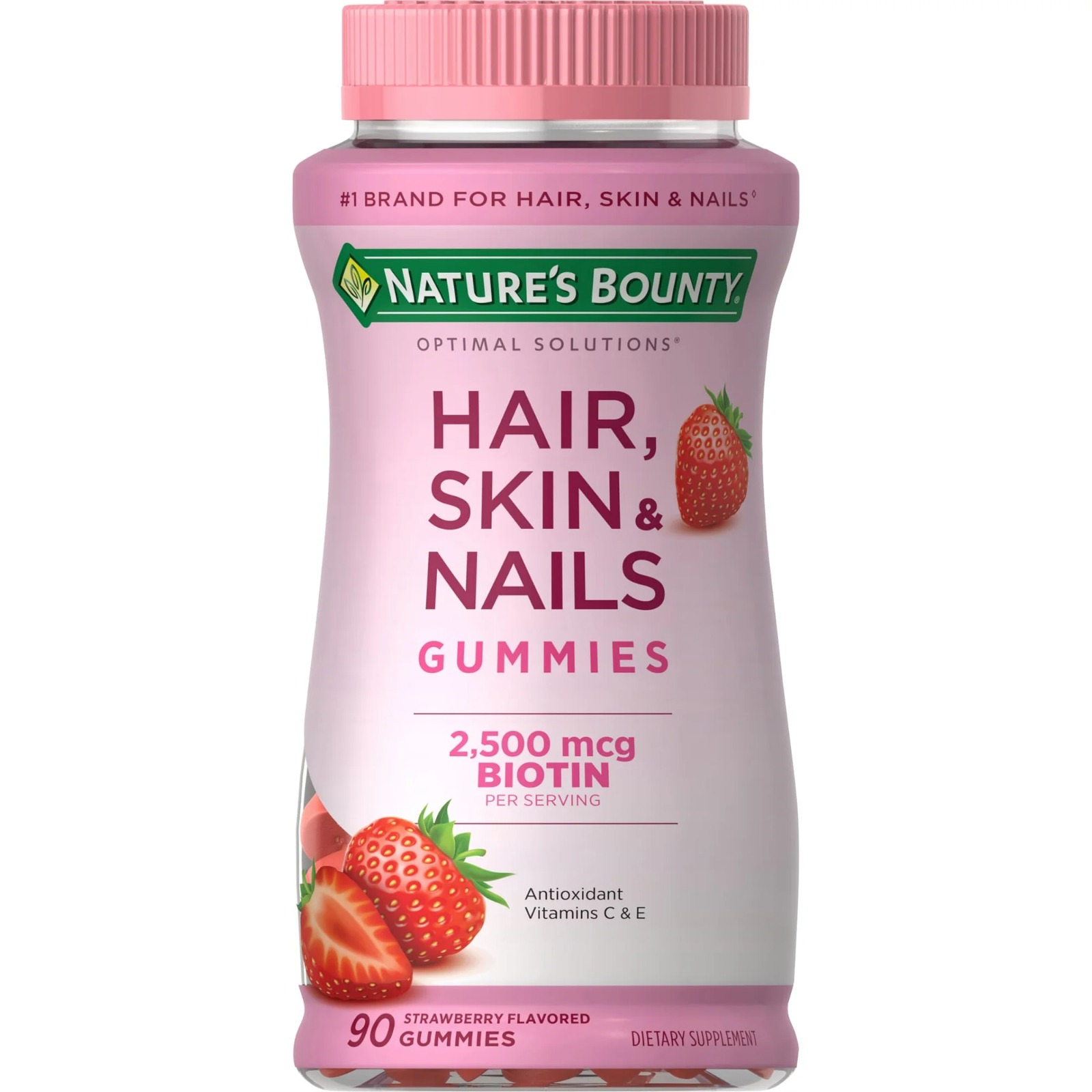 NATURE'S BOUNTY HAIR SKIN AND NAIL VITAMINS WITH BIOTIN,  WOMEN'S  MULTIVITAMIN STRAWBERRY GUMMIES - 90 COUNT