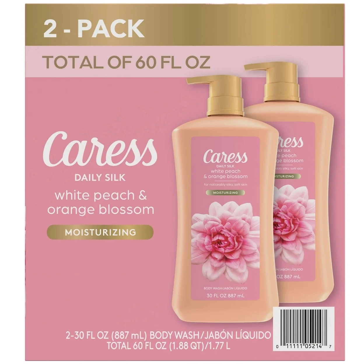 2-PACK CARESS DAILY SILK WHITE PEACH & ORANGE BLOSSOM MOISTURIZING 2-30 FL OZ (887ML)