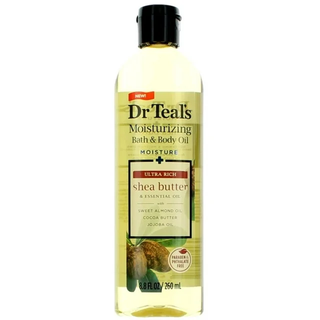 DR TEAL'S SHEA BUTTER MOISTURIZING BATH & BODY OIL, 8.8 FL OZ.
