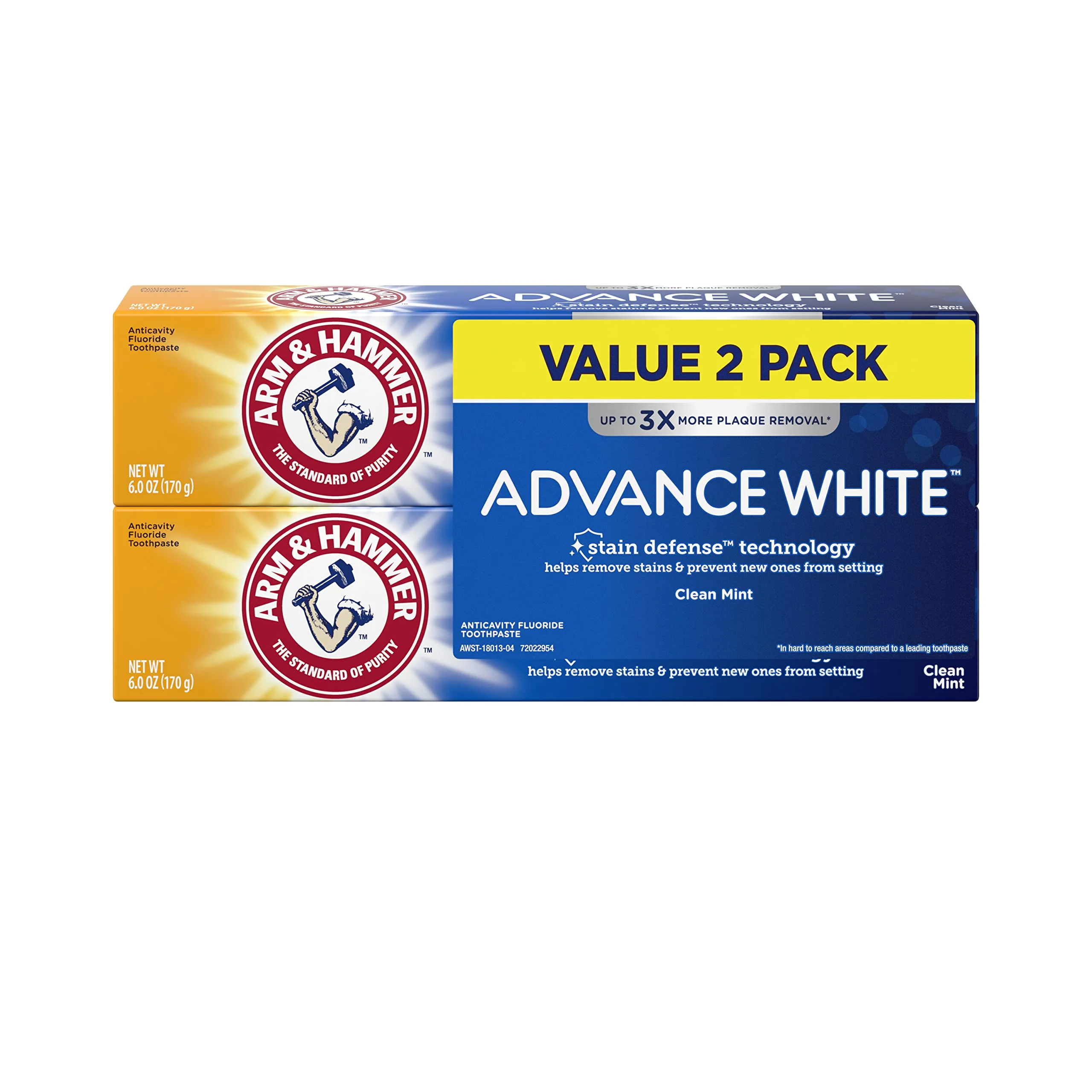 ARM & HAMMER VALUE PACK ADVANCE WHITE STAIN DEFENSE TECHNOLOGY. 4 × 7.2 OZ (204G) TUBES EACH
