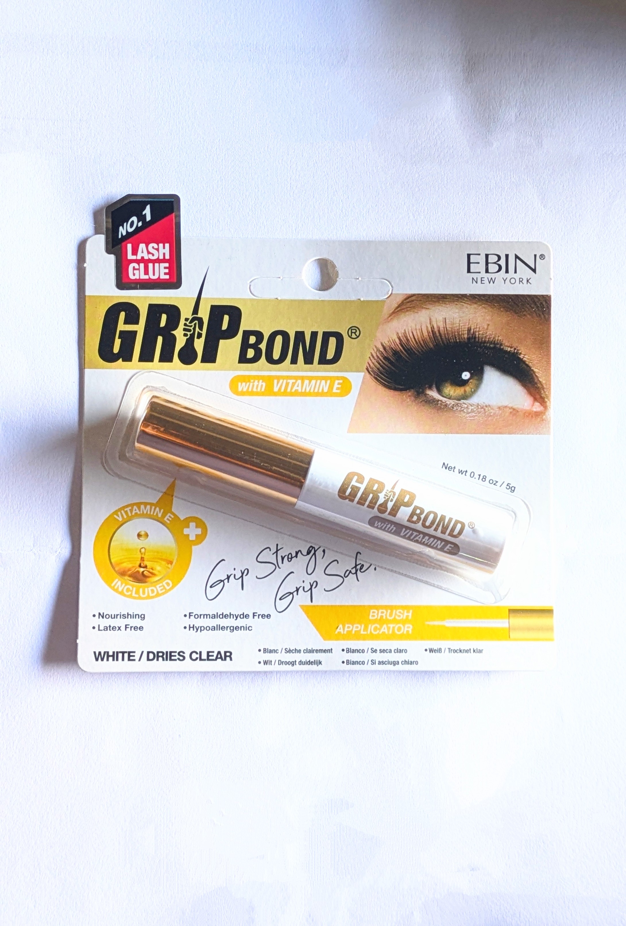 EBIN NEW YORK GRIP BOND  EYELASH ADHESIVE WITH VITAMIN E 5G WHITE 