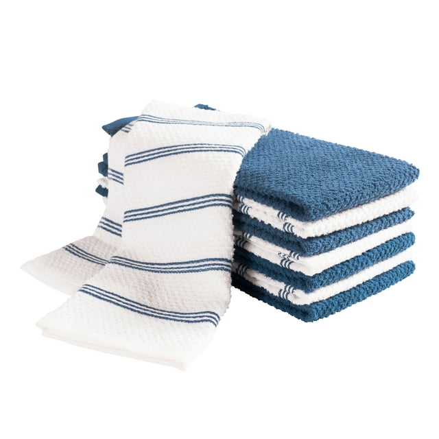 CARE KITCHEN 8 PACK KITCHEN TOWELS 100% COTON 18 IN × 28 IN (BLUE)