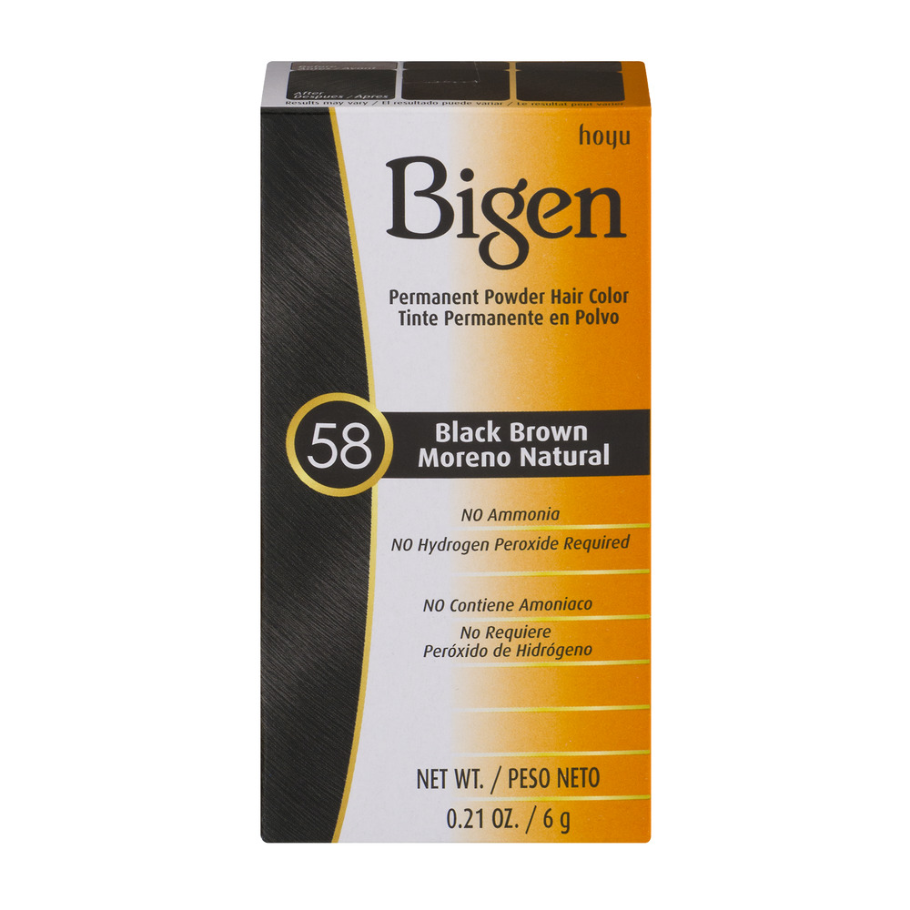 BIGEN PERMANENT POWDER HAIR COLOR, 58 BLACK BROWN, 0.21 OZ