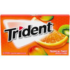 TRIDENT TROPICAL TWIST SUGAR FREE GUM, 14 PIECES