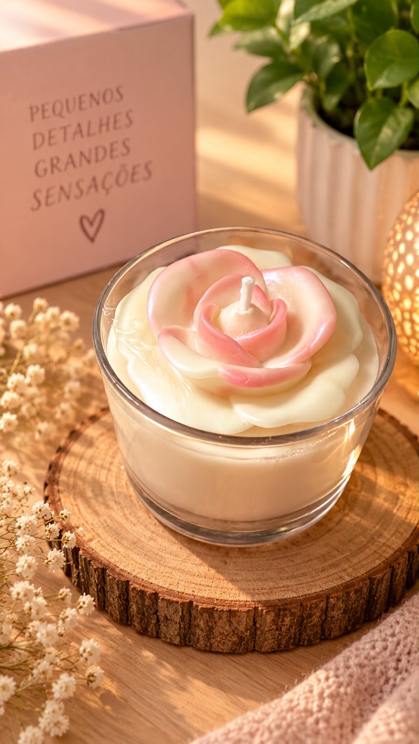 Vela Artesanal Rosa Encantada – Elegância, Aconchego e Delicadeza