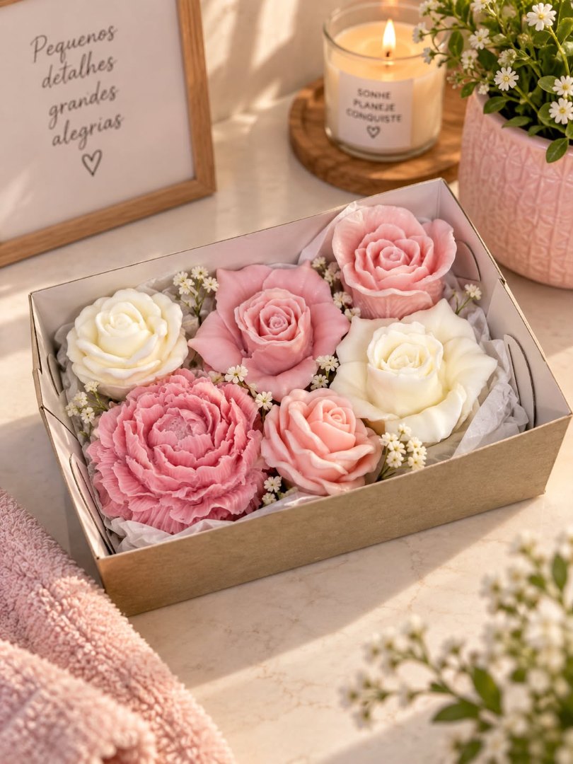 Buquê Floral com Sabonetes Artesanais em Formato de Flores - Médio