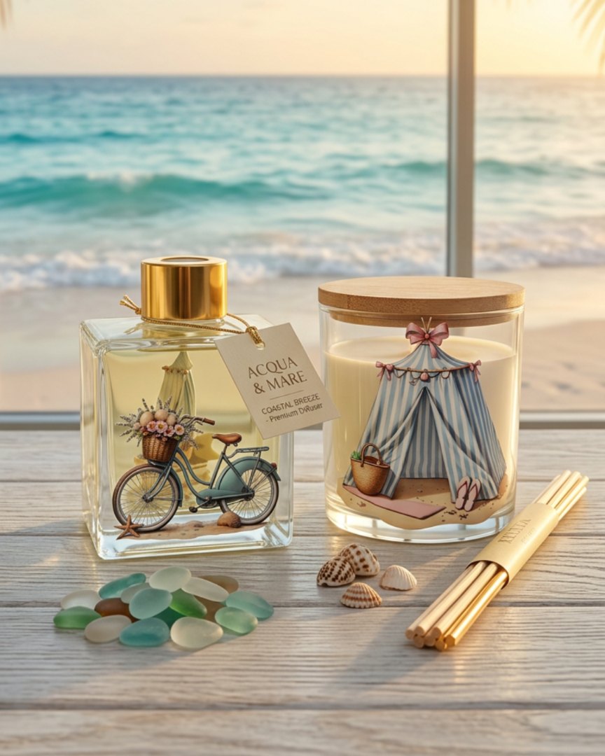 Kit Aromático Acqua & Mare — Difusor de Ambiente e Vela Decorativa