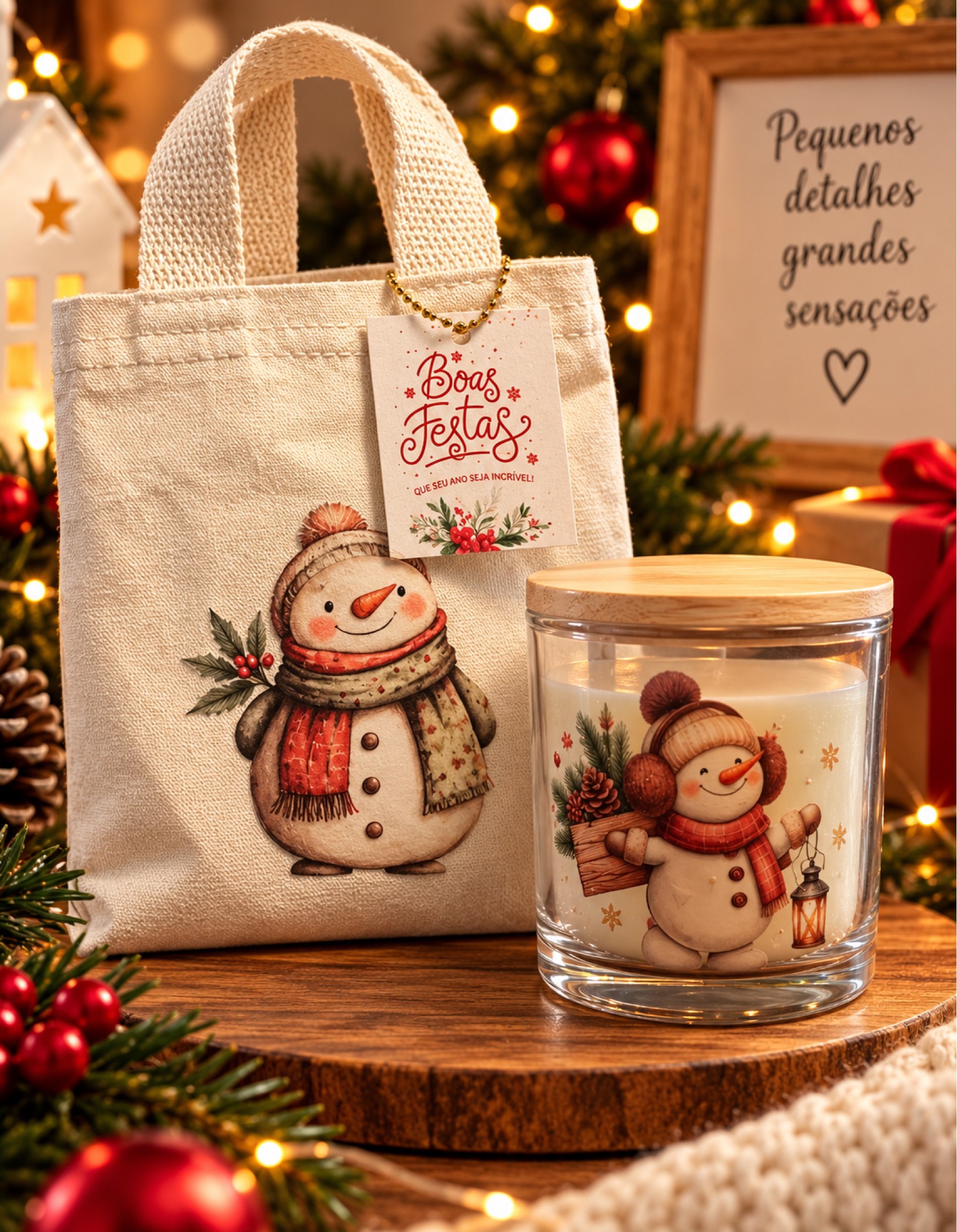Kit Natal Doce Neve – Vela Aromática Artesanal com Sacolinha para Presente