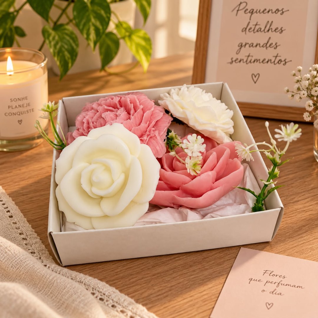 Buquê Floral com Sabonetes Artesanais em Formato de Flores - Pequeno