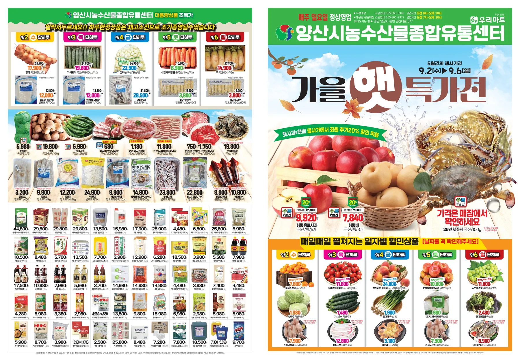 우리마트 양산농수산물종합유통센터 가을 햇 특가전 전단지 1페이지
