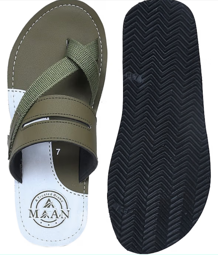 MAAN Men's Olive Green Daily Wear Slippers