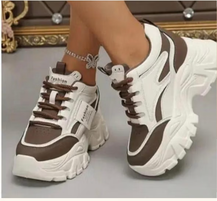 VEXIMO Trendy Brown & White Chunky Platform Sneakers for Women