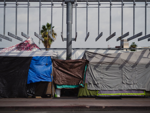 A homeless encampment on the streets of Downtown Los Angeles.