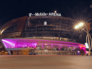 A night photo of the T-Mobile Arena in Las Vegas