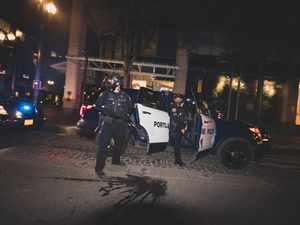 Black Lives Matter protest in Portland, Oregon. People protesting police brutality and the deaths of several members of the Black community - sparked by the recent death of George Floyd. 