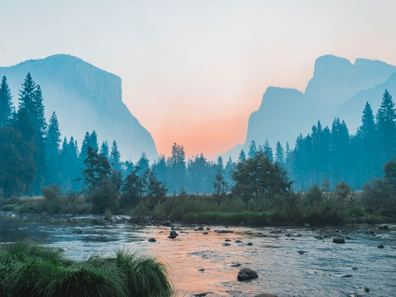 I was freezing cold staying in the tent cabins in Half Dome (formerly Curry) Village in Yosemite Valley with my dad who was there for work, so I got up and drove around the valley at 6 am. There’s been lots of fires in the area and the valley was filled with this thick smoke. Stopped at a turnout near Tunnel View and shot this photo - I really love the symmetry of it and the smooth gradients the smoke produces.