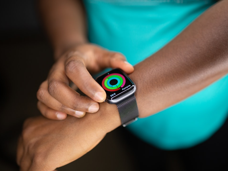 Woman using her Apple Watch