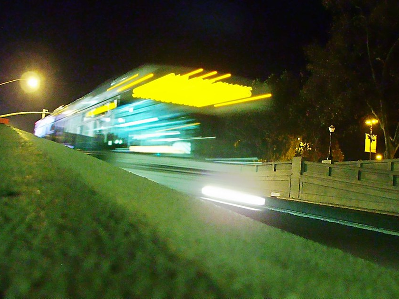 VTA bus entering underpass, The Alameda, San Jose, November 5, 2005