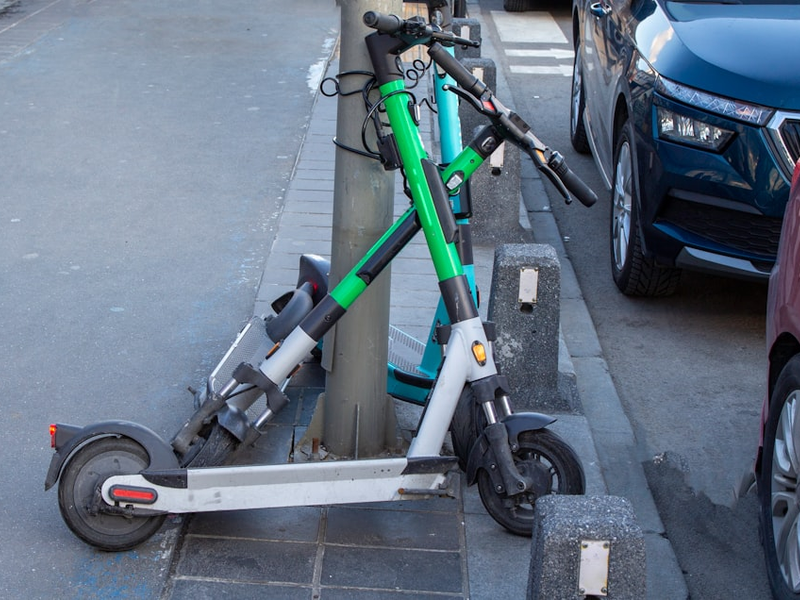 Scooters parked on the streets in Istanbul. Electronic scooters.