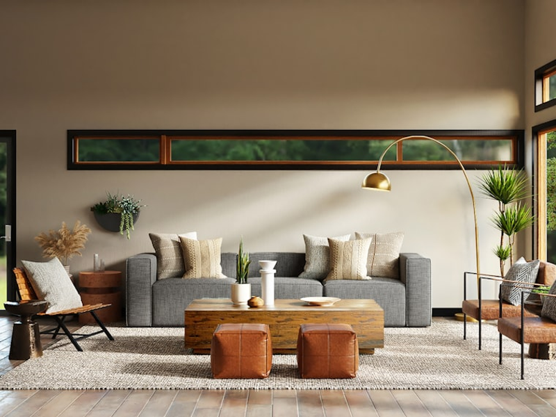 white and brown living room set