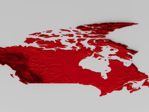 Canada. 3D Render. Map Data Elevation from DIVA-GIS.