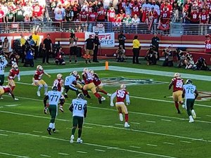 Game action near the goal line.