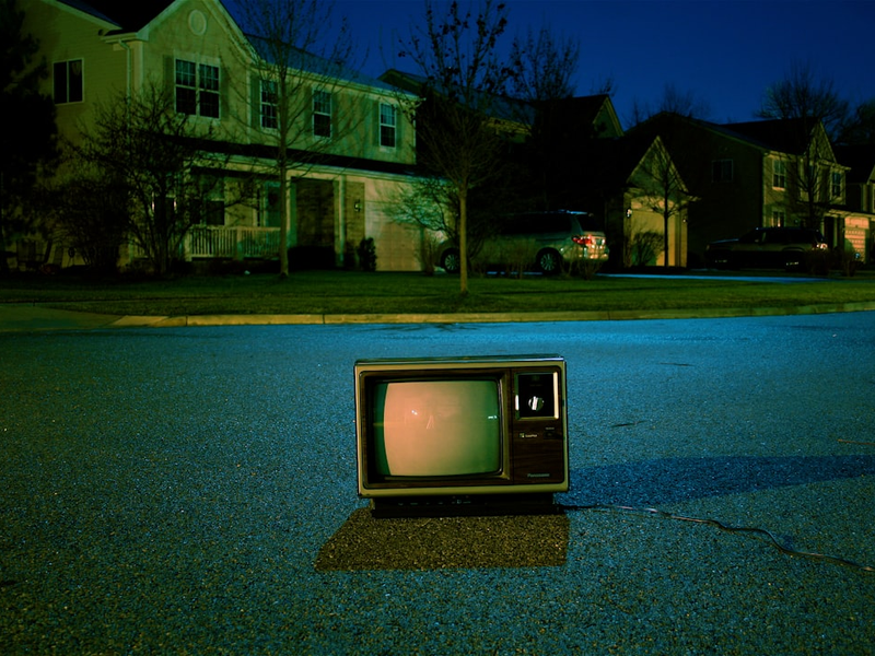 Retro TV on suburban road
