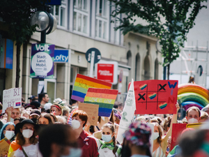 Protestors from the LGTBQ+ community Christopher Street Day 2021 (CSD) in Stuttgart, Germany
