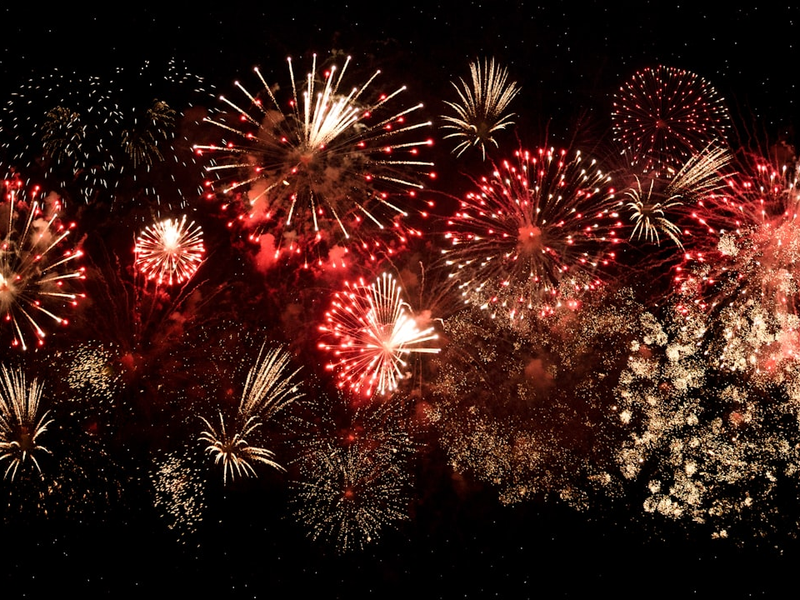 yellow and red fireworks