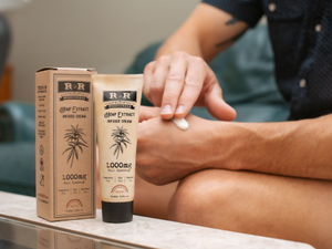 Colorado man applying CBD topical cream lotion to his hand