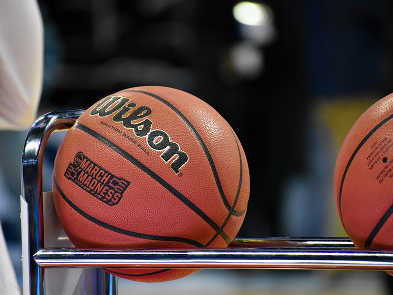 Wilson basketball on rack