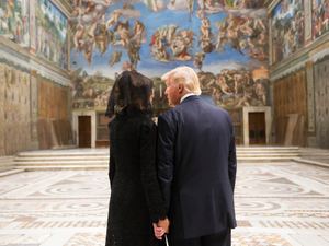 President Donald Trump and First Lady Melania Trump tour the Sistine Chapel following their meeting with His Holiness Pope Francis, Wednesday, May 24, 2017, in Vatican City.