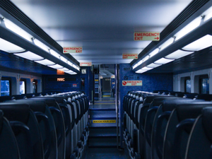 a view of the inside of a passenger train