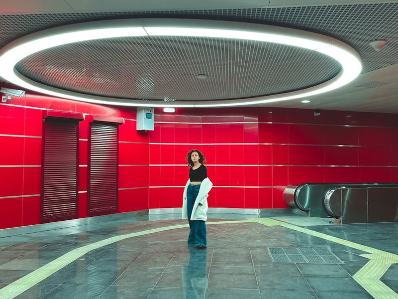 a person standing in a large room