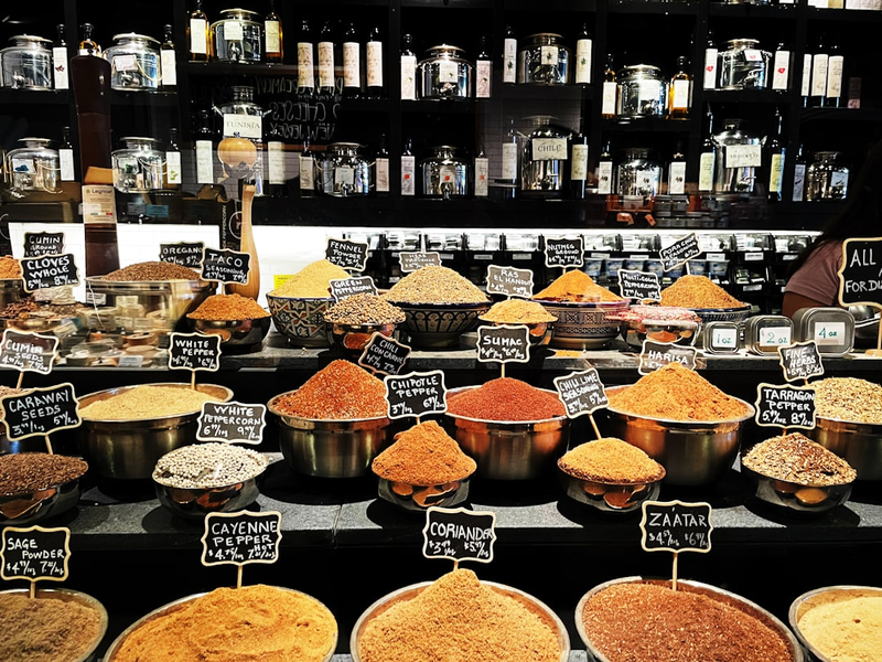 An assortment of spices found in Essex Market in Lower East Side.