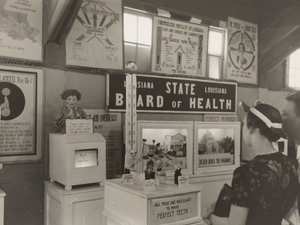 Display of state board of health at fair, Donaldsonville, Louisiana. 1938. Photographer Lee Russell