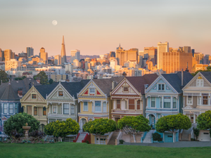 A setting moon above the famous Painted Ladies... adding even more beauty to this breathtaking San Francisco view.