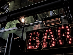 turned on red bar marquee lights