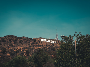 a hollywood sign on top of a mountain