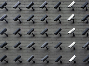 assorted-color security cameras