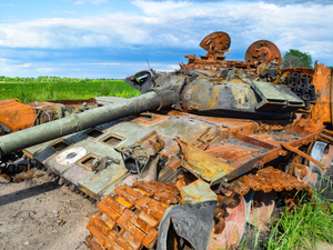 On February 24, 2022, the Russian Federation crossed the border of Ukraine. On this day, a full-scale war began. Before you is a photo of the destroyed oneRussian tank.Good must overcome evil!