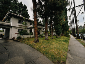a house with trees and a car parked in front of it