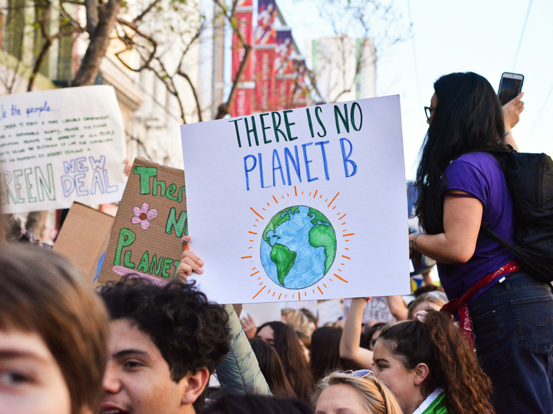 Climate Change Protest with Person Holding a "There is no Planet B" Sign