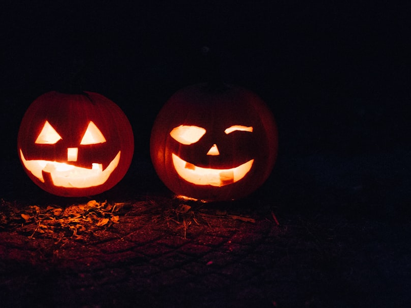 Carved pumpkin as face
