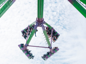 a group of people riding a roller coaster