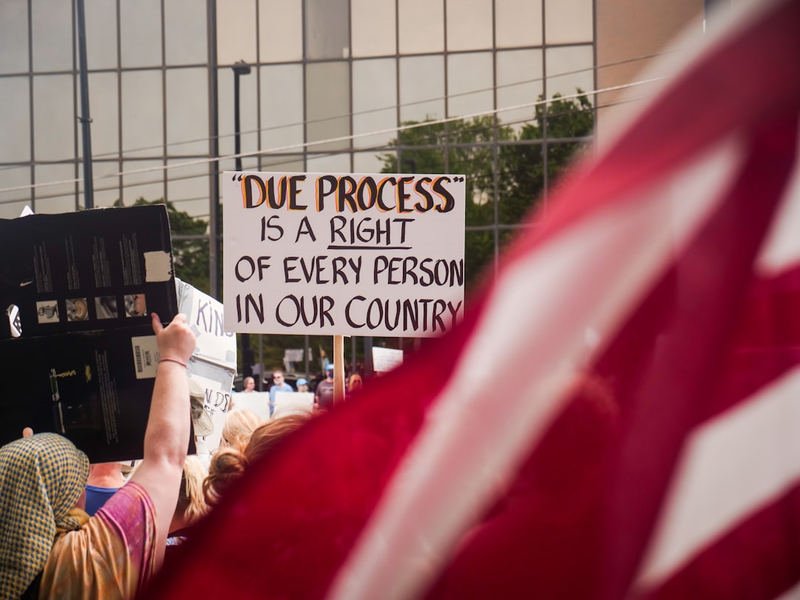 Protest sign which reads "Due Process is a right of every person in our country"