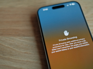 A close-up image of an iPhone screen displaying the 'Private Browsing' mode, which provides additional privacy protections for web browsing and tabs