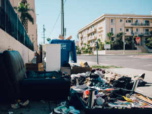I was coming back from the train station and noticed that the tent on the corner of my place was gone and all the clothes and furniture were outside, all over the place. It’s a bit sad honestly, but this is a very normal scenery in L.A. There are so many homeless in this city.